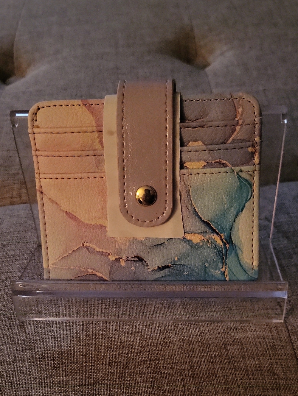 Pastel Marble Snap Card Wallet in Pink, Cream & Blue